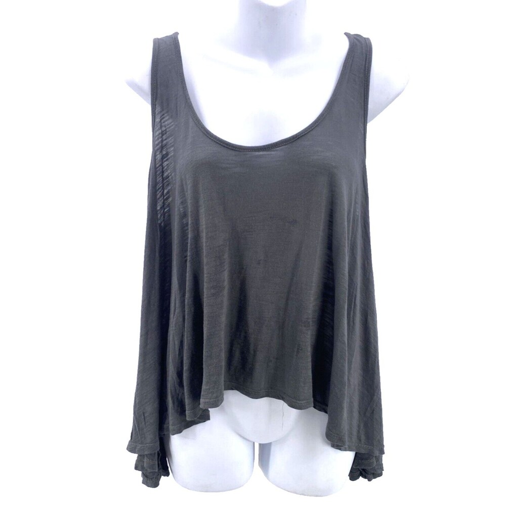 BLUE LIFE Planet Blue Top S Gray Soft Modal Flowy Cropped Trapeze Oversized USA
